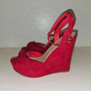 JustFab Red Bow Maddison Wedges - Size 7